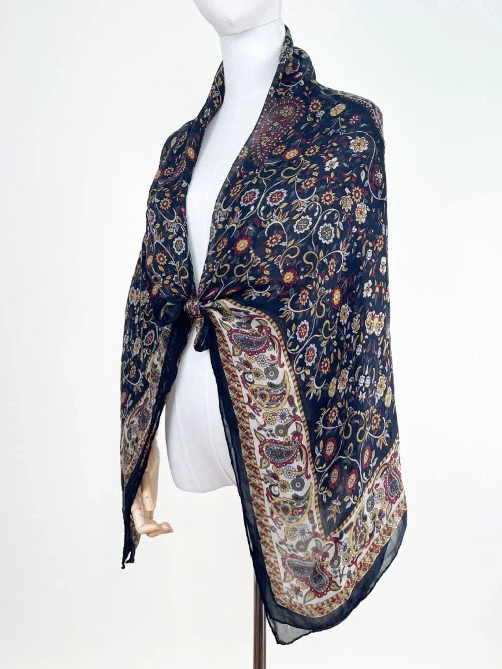 Vintage Silk Scarf Shawl Floral Paisley Print Bandana Boho Chic Bohemian Luxury - Picture 4 of 8